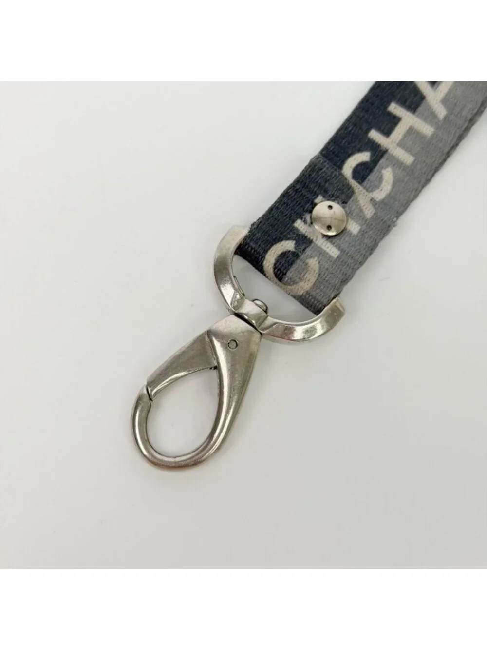 Chanel Logo Star Neck Strap Nylon Metal Black Gray White Silver Vintage